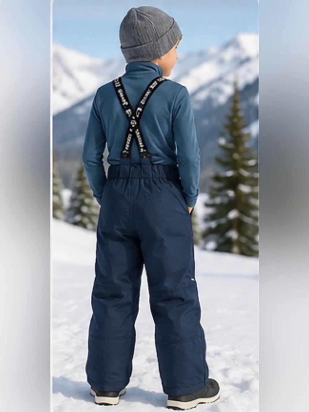 Kamik Kids Navy Snow Pants with Black Branded Suspenders